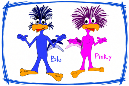 First computer drawings of Blu and Pinky
